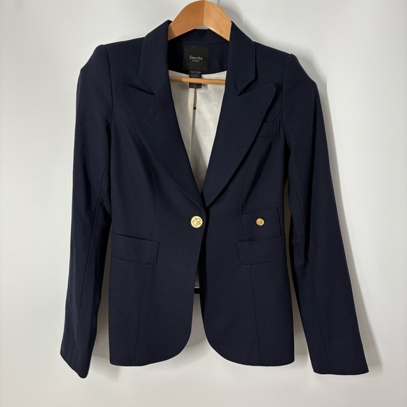 Smythe Duchess Blazer Size 8 Navy Single Breasted Wool Brass Buttons $725 - Picture 9 of 14